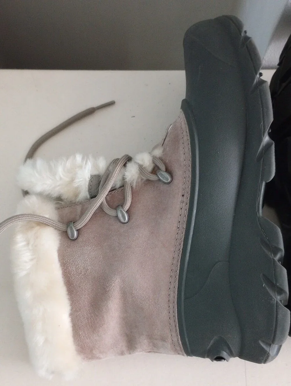 Sorel Snow Angel Lace Women's Taupe Suede & Cream Faux Fur Winter Boots Size 7